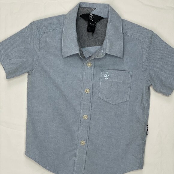 Volcom Baby Toddler Boy Everett Oxford Short Sleeve Shirt Button Down Blue 2T - Picture 2 of 8
